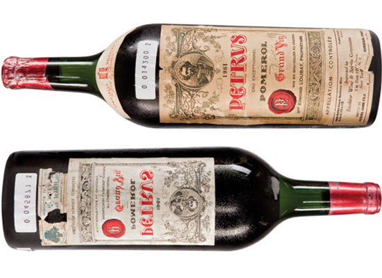 Above: Pétrus 1961 (real). Below: Pétrus 1961 (fake).Photo: Jeffery Salter/Redux