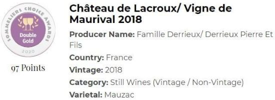 Château de Lacroux/ Vigne de Maurival 2018
