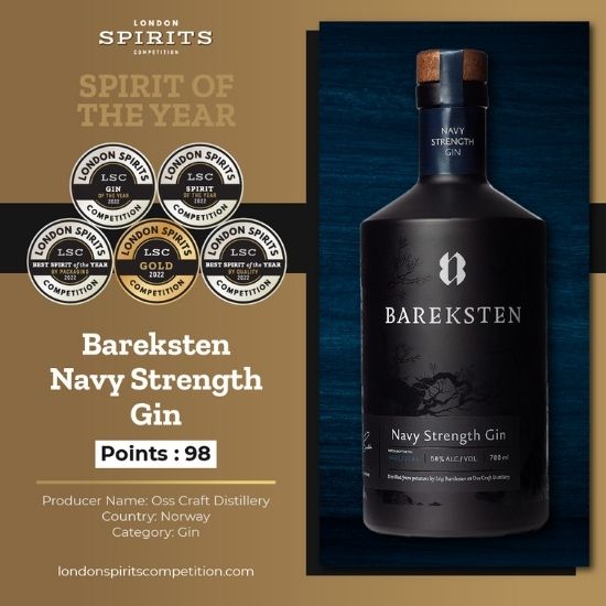 2022 London Spirits Competition Winner “Bareksten Navy Strength Gin” by Oss Craft Distillery