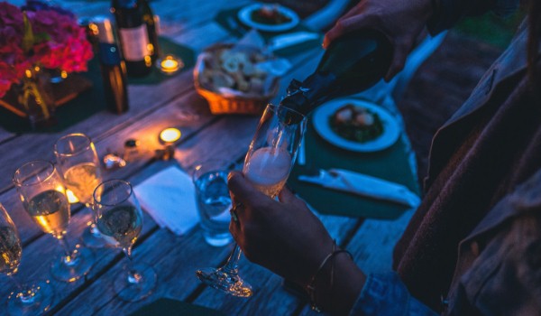 Wine glasses on a table