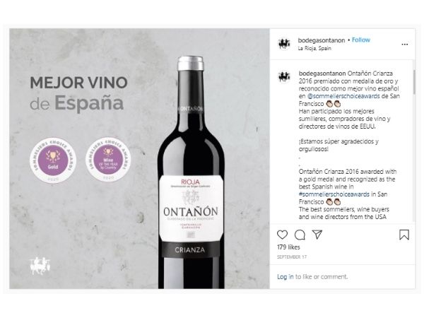 2016 Ontanon Crianza got the best wine from spain award scoring 95 points at the 2020 Sommeliers Choice Awards